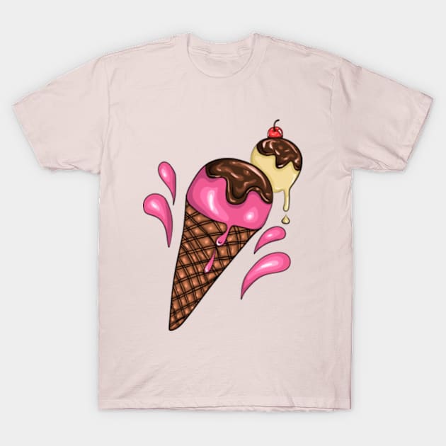 Strawberry and vanilla ice-cream art T-Shirt by MiaArt365